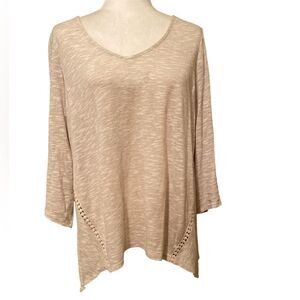 J jill Linen Blend 3/4 Length Top Shirt Size Medium Tan